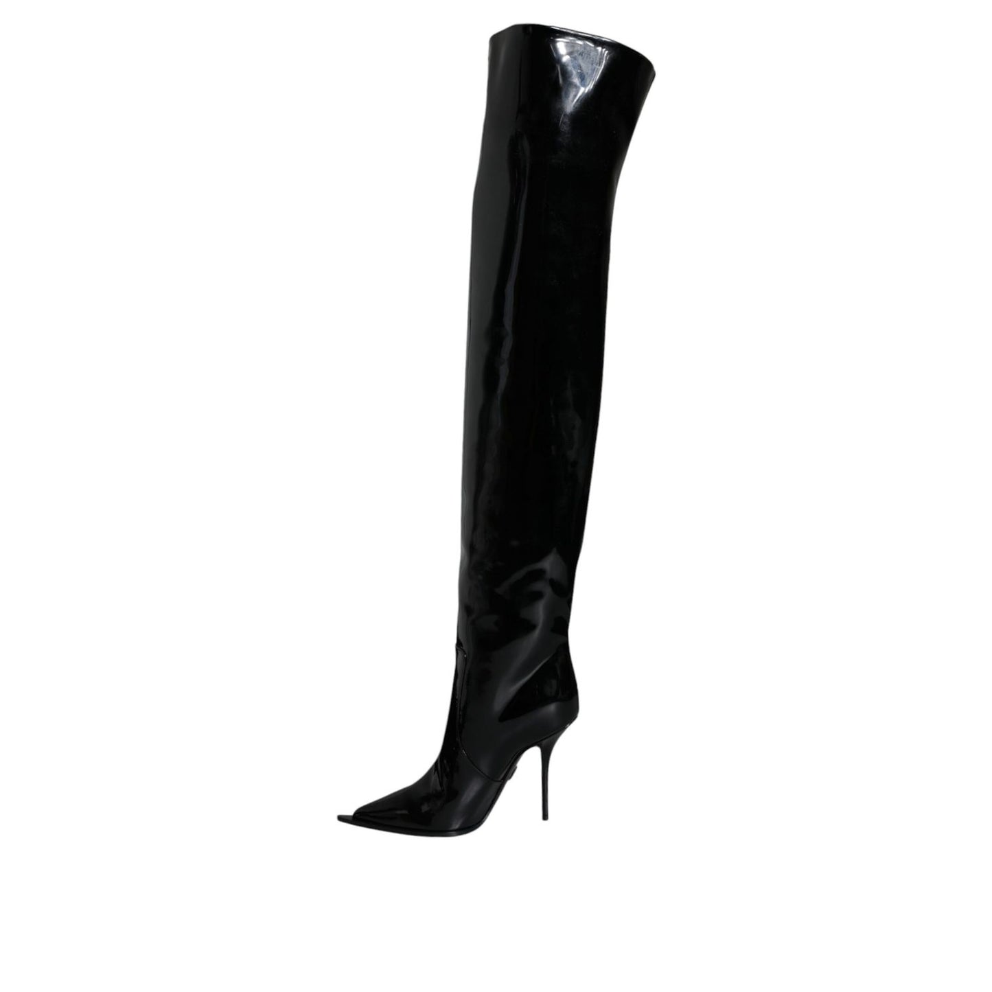 Dolce & Gabbana Black Patent Leather Knee High Boots Shoes