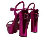 Dolce & Gabbana Fuchsia Leather Platform Logo Keira Sandals Shoes