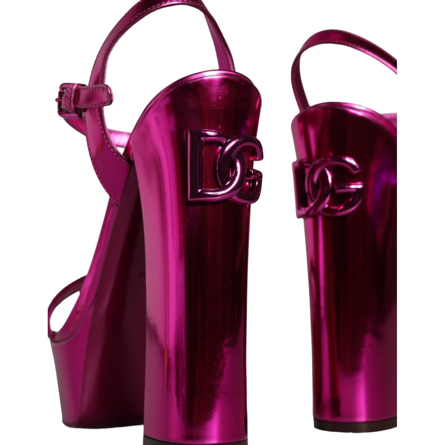 Dolce & Gabbana Fuchsia Leather Platform Logo Keira Sandals Shoes