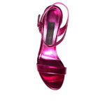 Dolce & Gabbana Fuchsia Leather Platform Logo Keira Sandals Shoes