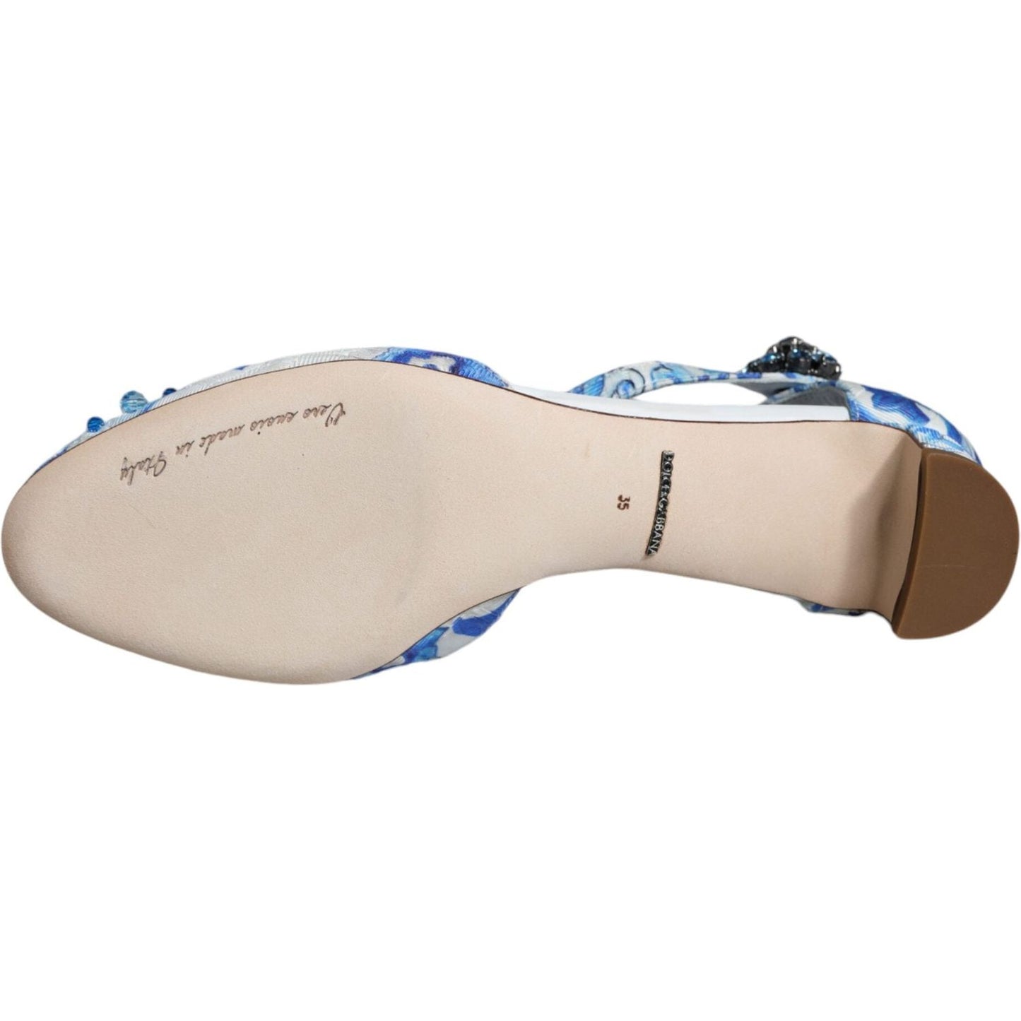 Dolce & Gabbana White Blue Majolica Print Ankle Strap Sandals Shoes LA11626-35