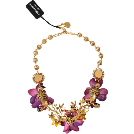 Dolce & Gabbana Gold Brass Mix Fiori Flowers Crystal Chain Necklace Necklace Dolce & Gabbana Rosy Brown