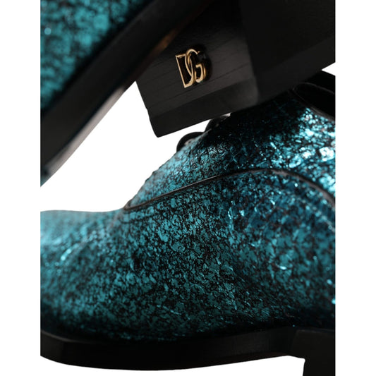 Dolce & Gabbana Blue Leather Derby Block Heels Dress Shoes Dolce & Gabbana Black