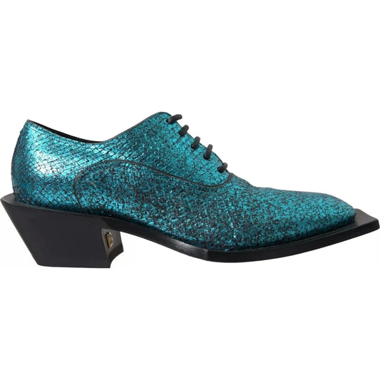 Dolce & Gabbana Blue Leather Derby Block Heels Dress Shoes Dolce & Gabbana Dark Slate Gray