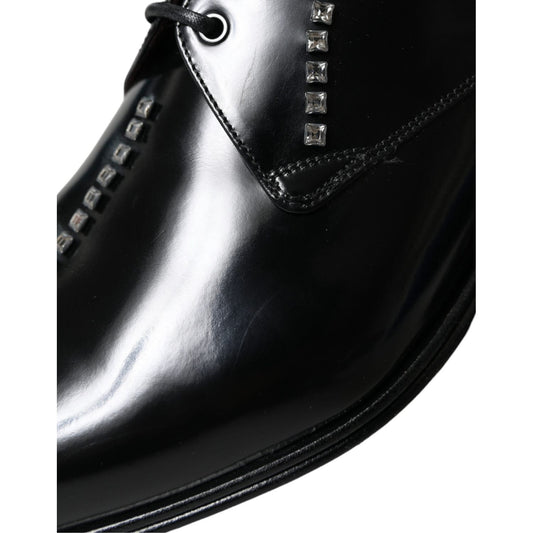Dolce & Gabbana Black Leather Crystal Dress Formal Shoes Dolce & Gabbana Light Gray