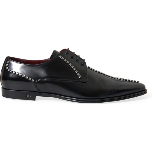 Dolce & Gabbana Black Leather Crystal Dress Formal Shoes Dolce & Gabbana Dark Slate Gray