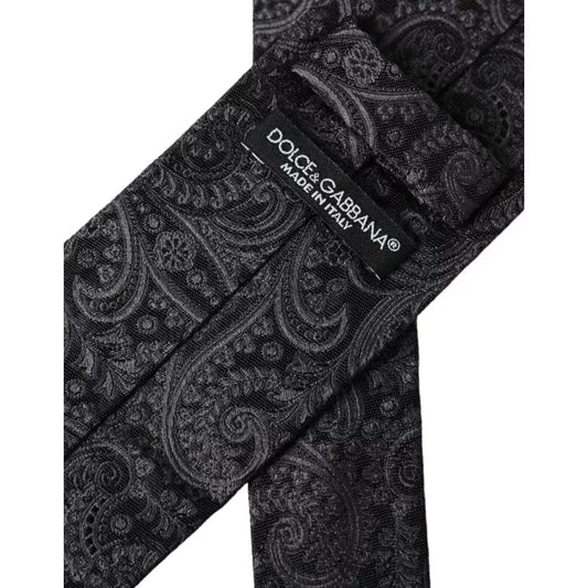 Dolce & Gabbana Gray Patterned 100% Silk Adjustable Men Tie Dolce & Gabbana Dark Slate Gray