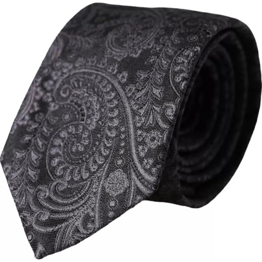 Dolce & Gabbana Gray Patterned 100% Silk Adjustable Men Tie Dolce & Gabbana Dark Slate Gray