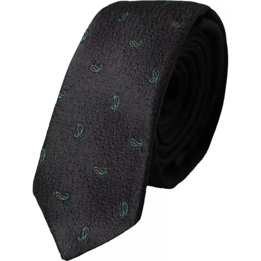 Dolce & Gabbana Black Fantasy 100% Silk Adjustable Men Tie Dolce & Gabbana Dark Slate Gray