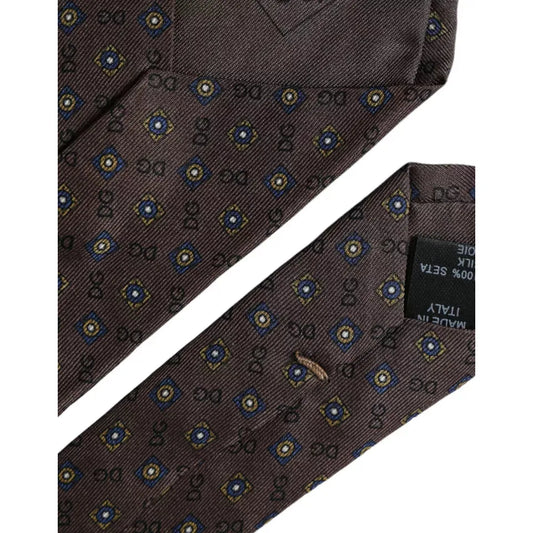 Dolce & Gabbana Brown Silk Branded Logo Adjustable Men Tie Dolce & Gabbana Dark Slate Gray