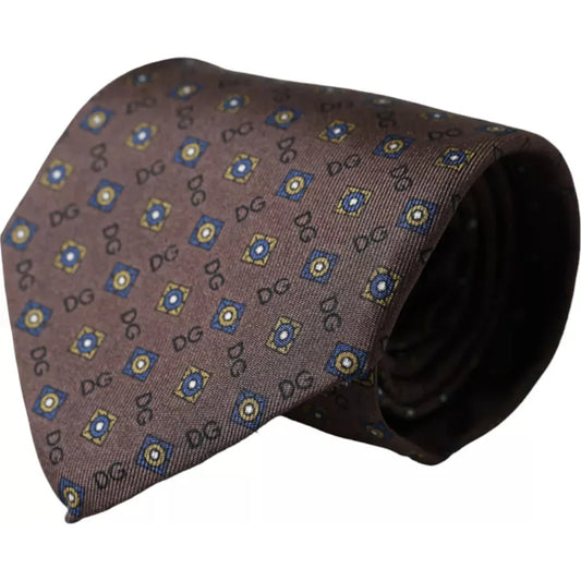 Dolce & Gabbana Brown Silk Branded Logo Adjustable Men Tie Dolce & Gabbana Dark Slate Gray