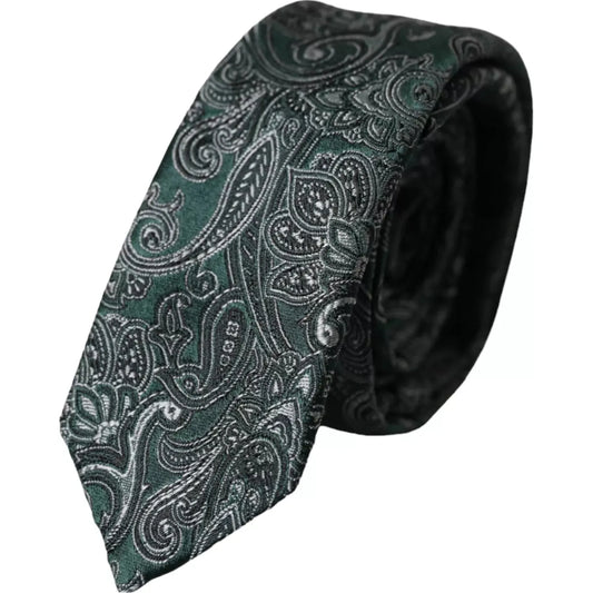 Dolce & Gabbana Green Floral Pattern 100% Silk Adjustable Men Tie Dolce & Gabbana Dark Slate Gray