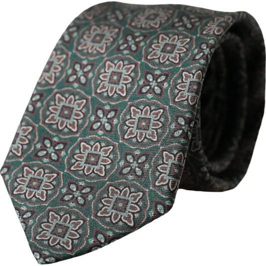 Dolce & Gabbana Green Patterned 100% Silk Adjustable Men Tie Dolce & Gabbana Dark Slate Gray