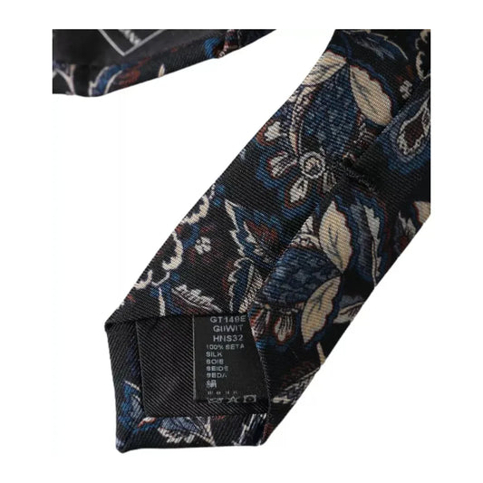 Dolce & Gabbana Black Floral Pattern Silk Adjustable Men Tie Dolce & Gabbana Dark Slate Gray