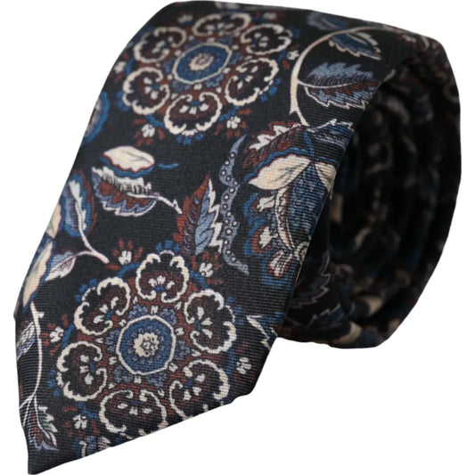 Dolce & Gabbana Black Floral Pattern Silk Adjustable Men Tie Dolce & Gabbana Dark Slate Gray