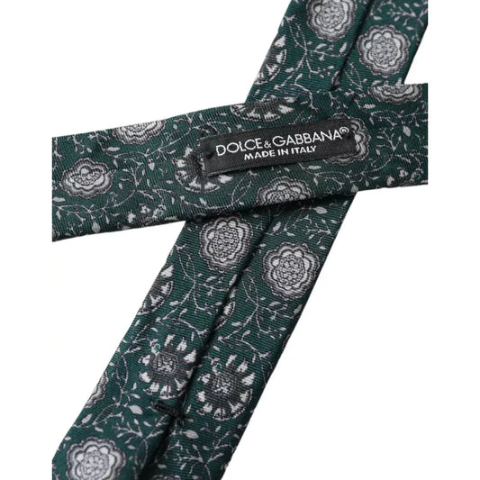 Dolce & Gabbana Green Floral Print Silk Adjustable Men Tie Dolce & Gabbana Dark Slate Gray