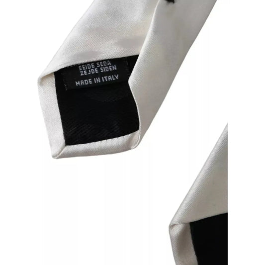 Dolce & Gabbana White Satin Silk Adjustable Men Tie Dolce & Gabbana Dark Gray
