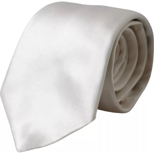 Dolce & Gabbana White Satin Silk Adjustable Men Tie Dolce & Gabbana Dim Gray
