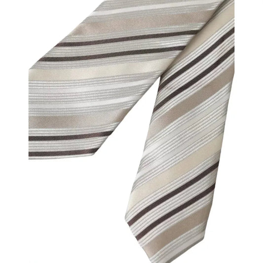 Dolce & Gabbana Beige Stripes Fantasy Silk Adjustable Men Tie Dolce & Gabbana Gray