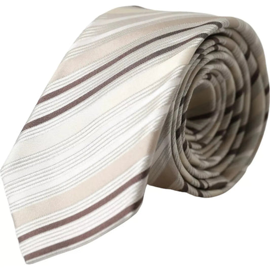 Dolce & Gabbana Beige Stripes Fantasy Silk Adjustable Men Tie Dolce & Gabbana Dark Olive Green