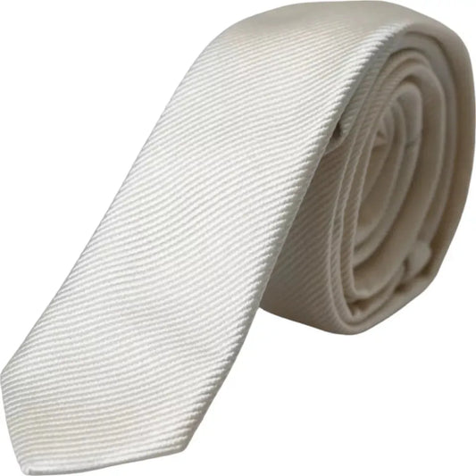 Dolce & Gabbana White Solid 100% Silk Adjustable Tie Dolce & Gabbana Dim Gray