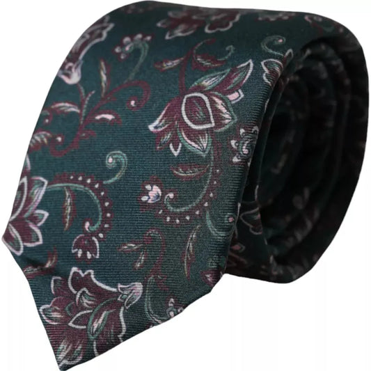 Dolce & Gabbana Green Floral Print Silk Adjustable Men Tie Dolce & Gabbana Dark Slate Gray