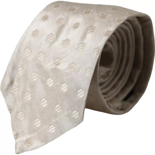 Dolce & Gabbana Beige Dotted Silk Classic Adjustable Men Tie Dolce & Gabbana Light Gray