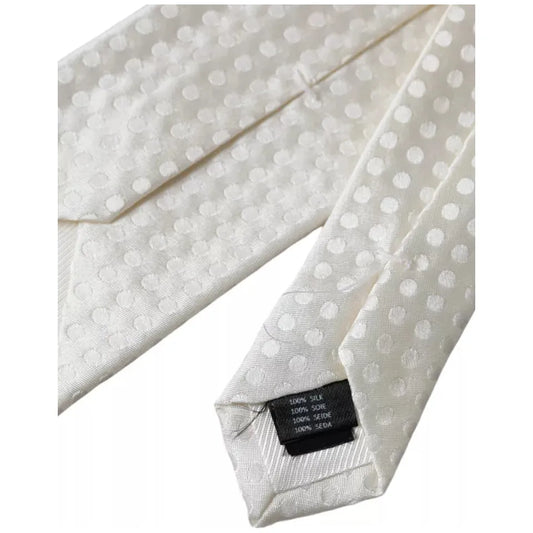 Dolce & Gabbana White Dotted Silk Classic Adjustable Men Tie Dolce & Gabbana Gray