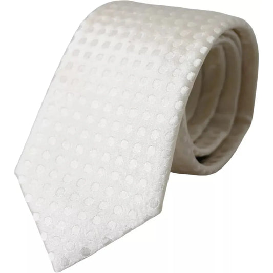 Dolce & Gabbana White Dotted Silk Classic Adjustable Men Tie Dolce & Gabbana Light Gray