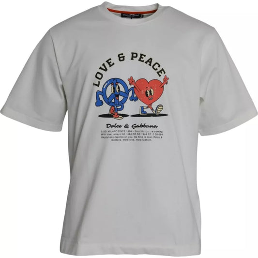 Dolce & Gabbana White Love & Peace Cotton Round Neck T-shirt TSH86461-50