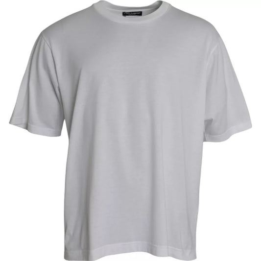 Dolce & Gabbana White Cotton Round Neck Short Sleeve T-shirt TSH86451-56