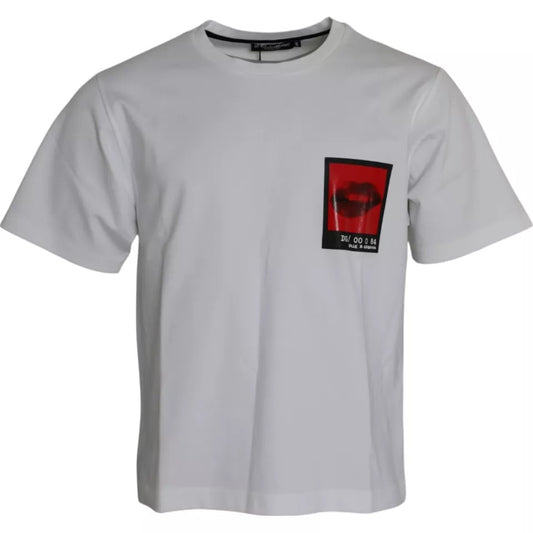 Dolce & Gabbana White Red Lips Print Cotton Men T-shirt TSH86388-48