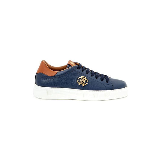 Roberto Cavalli Blue Leather Sneaker Roberto Cavalli Antique White