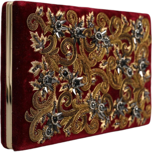 Dolce & Gabbana Red Velvet Gold Frame Clutch Evening Party Purse Bag Dolce & Gabbana Saddle Brown