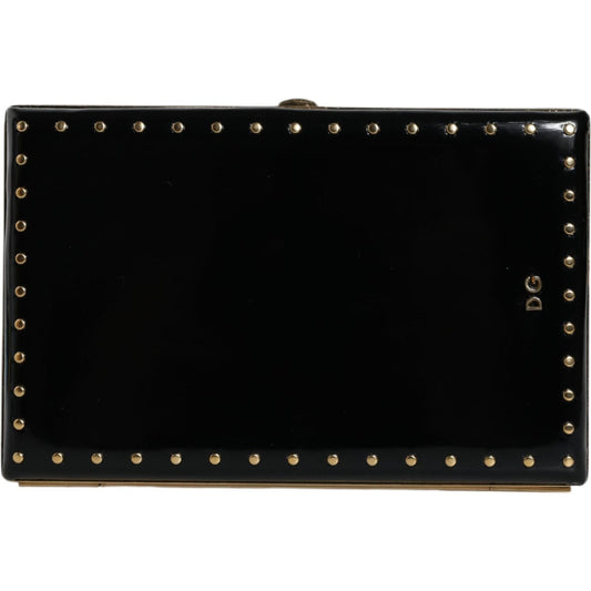 Dolce & Gabbana Black Leather Studs Gold Frame Clutch Evening Purse Bag Dolce & Gabbana Black