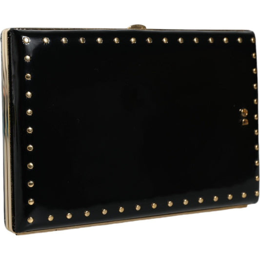 Dolce & Gabbana Black Leather Studs Gold Frame Clutch Evening Purse Bag Dolce & Gabbana Black
