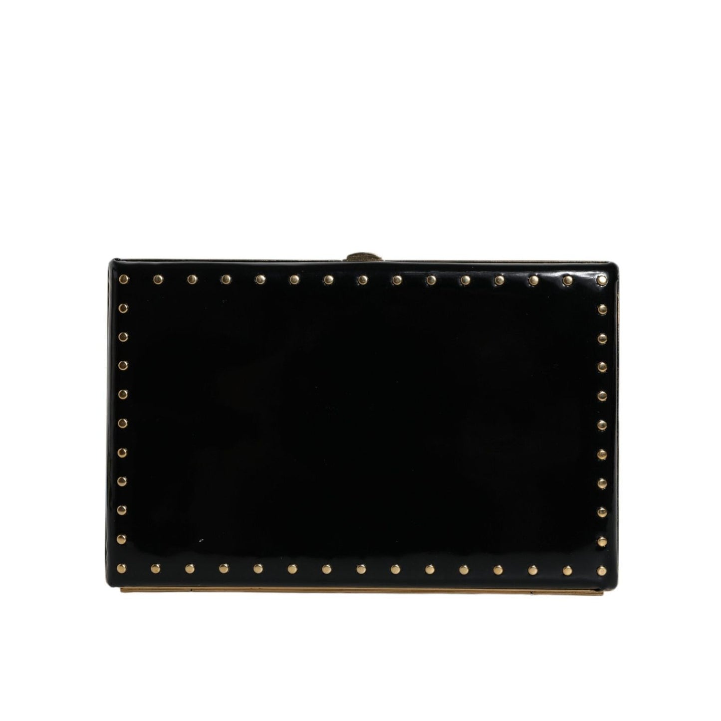 Dolce & Gabbana Black Leather Studs Gold Frame Clutch Evening Purse Bag