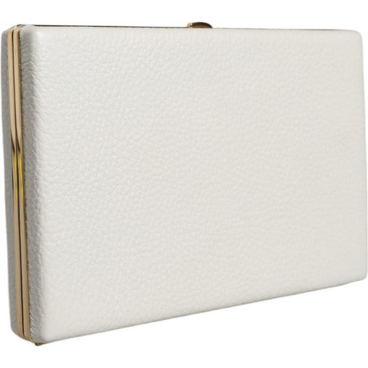 Dolce & Gabbana White Leather Gold Frame Clutch Evening Party Purse Bag Dolce & Gabbana Light Gray