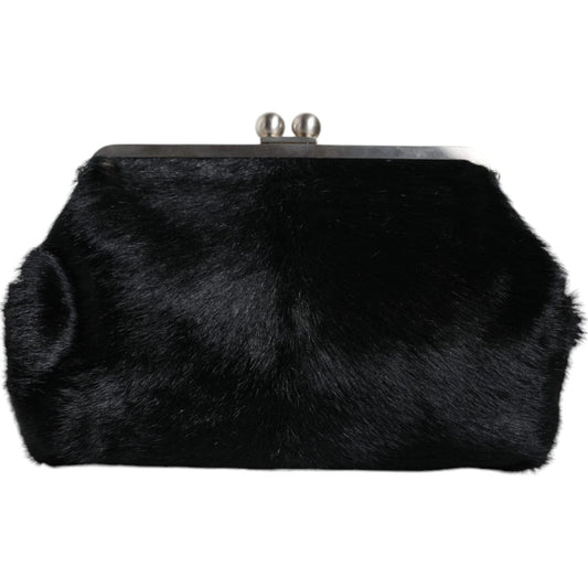 Dolce & Gabbana Black Fur Handbag Clutch Purse Pouch Bag Dolce & Gabbana Black