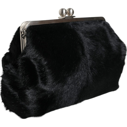 Dolce & Gabbana Black Fur Handbag Clutch Purse Pouch Bag Dolce & Gabbana Black