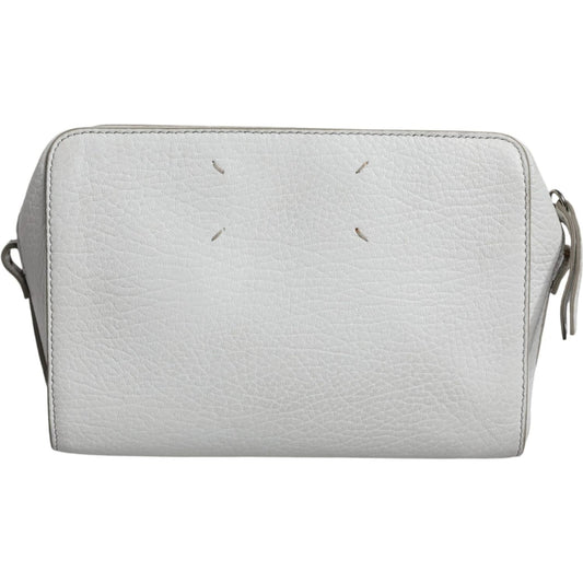 MM6 Maison Margiela White Leather Large Pouch Zip Handbag Women Bag MM6 Maison Margiela Light Gray