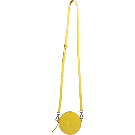 MSGM Yellow Leather Logo Crossbody Sling Shoulder Round Bag MSGM Sandy Brown