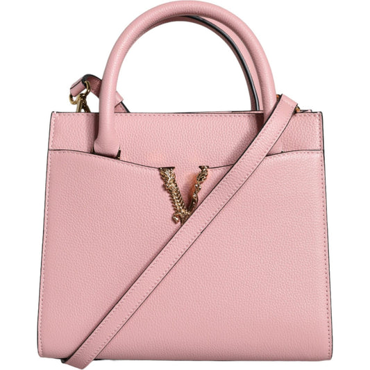 Versace Pink Small Top Handle Grainy Calf Leather Crossbody Bag Versace Light Pink