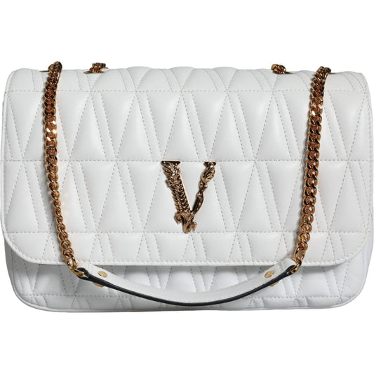 Versace White Mini Nappa Leather Crossbody Shoulder Bag Versace Light Gray