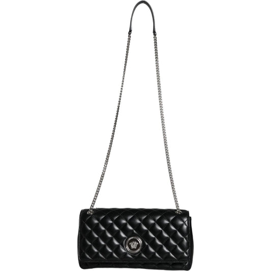 Versace Black Quilted Lambskin Leather Crossbody Shoulder Bag Versace Black