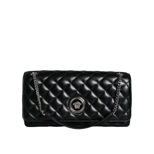 Versace Black Quilted Lambskin Leather Crossbody Shoulder Bag