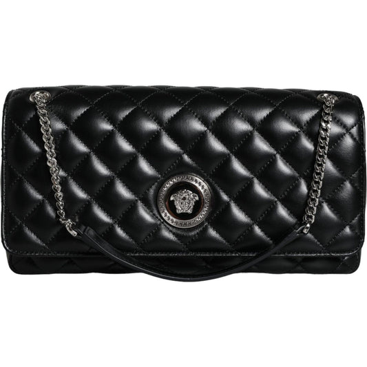Versace Black Quilted Lambskin Leather Crossbody Shoulder Bag Versace Black