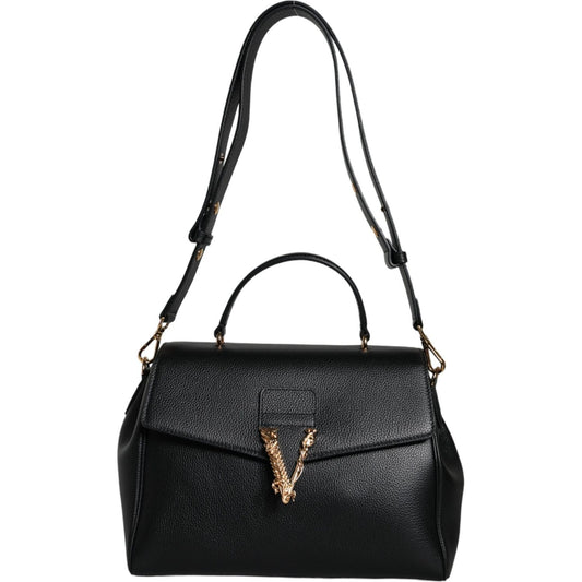 Versace Black Top Handle Grainy Calfskin Leather Crossbody Bag Versace Dark Slate Gray