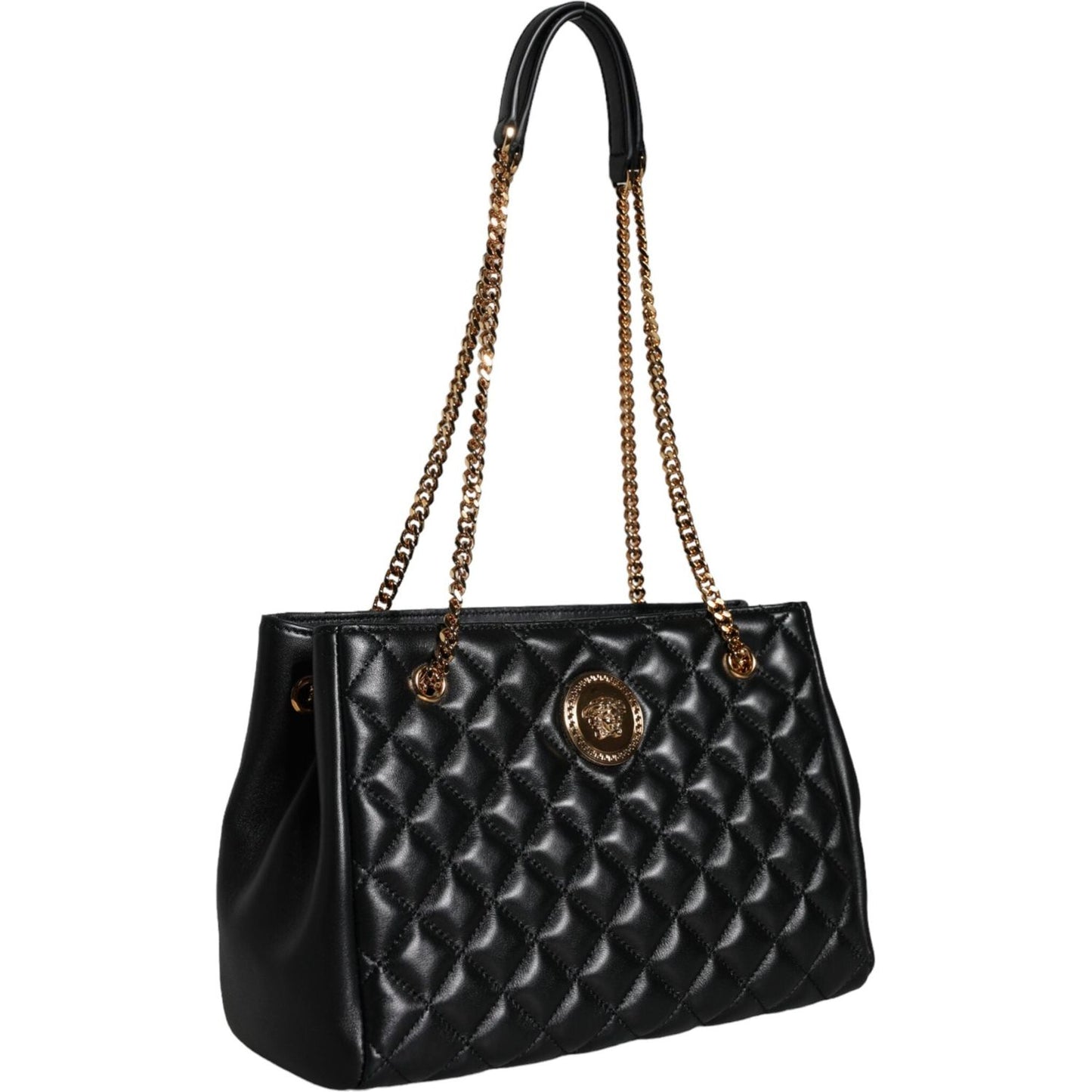 Versace Black Quilted Nappa Leather Shoulder Chain Strap Bag Versace Black