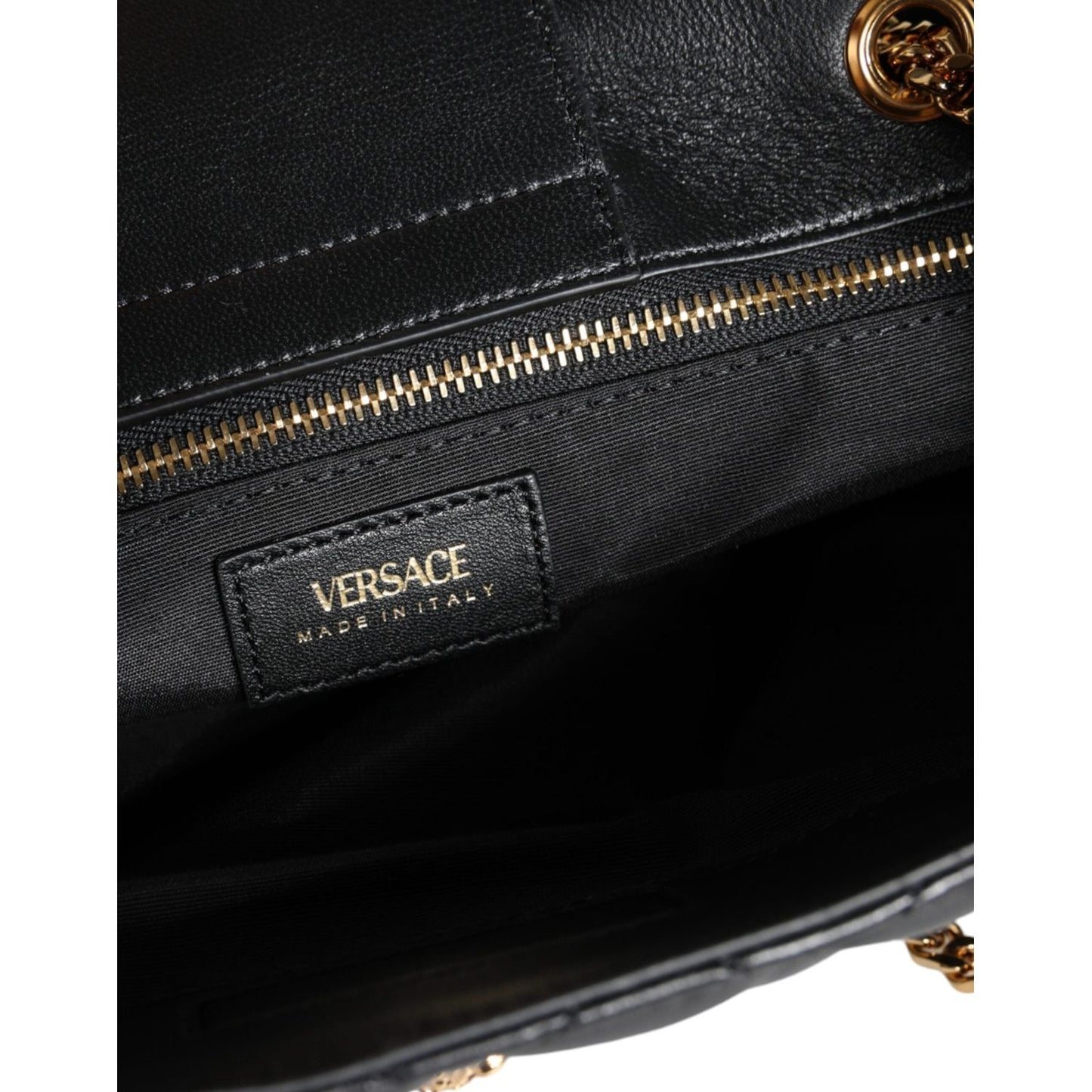 Versace Black Quilted Nappa Leather Shoulder Chain Strap Bag Versace Black